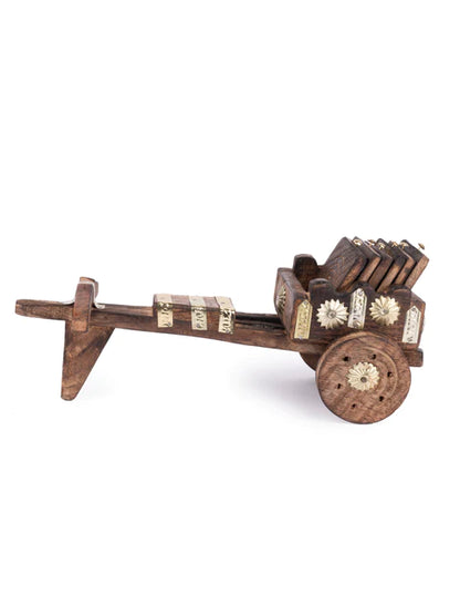 Wooden Bullock Cart Shaped Decorative & Functional Coaster Set  brass