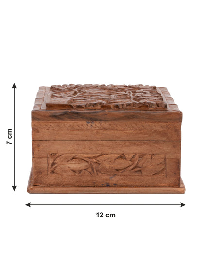 Walnut wood Square Jewelry box with Maple leaves carving on top