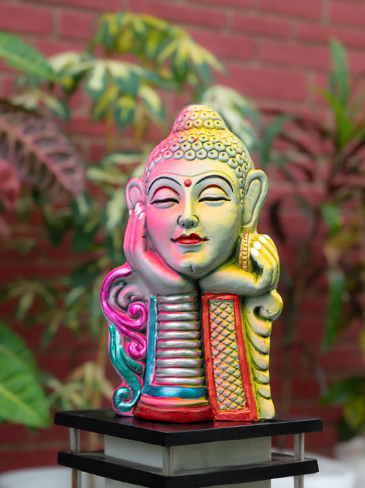 Terracotta Colorful Thinking Face of Lord Buddha
