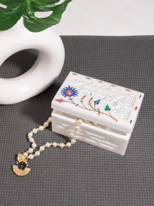 White Marble Jewellery Box with Carving and Inlay work