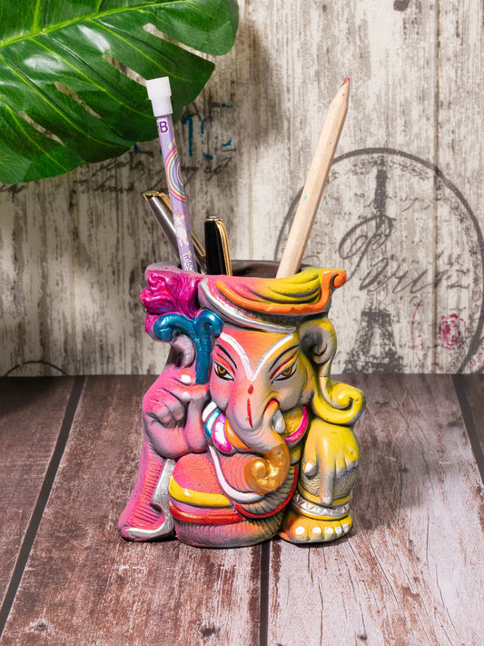 Terracotta Handcrafted Colorful Lord Ganesh Pen Holder