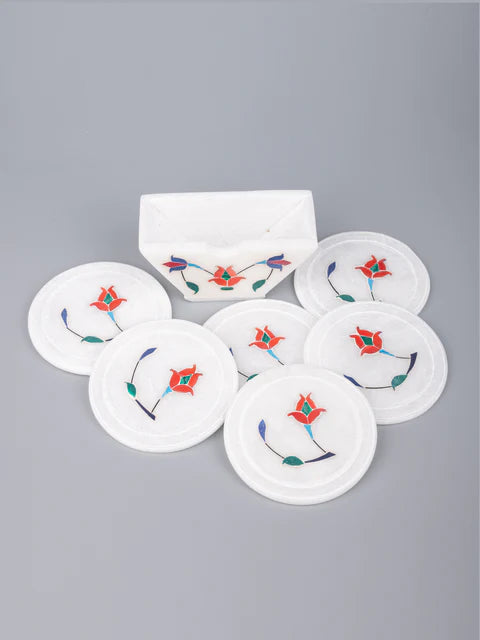 Marble coaster Red flower