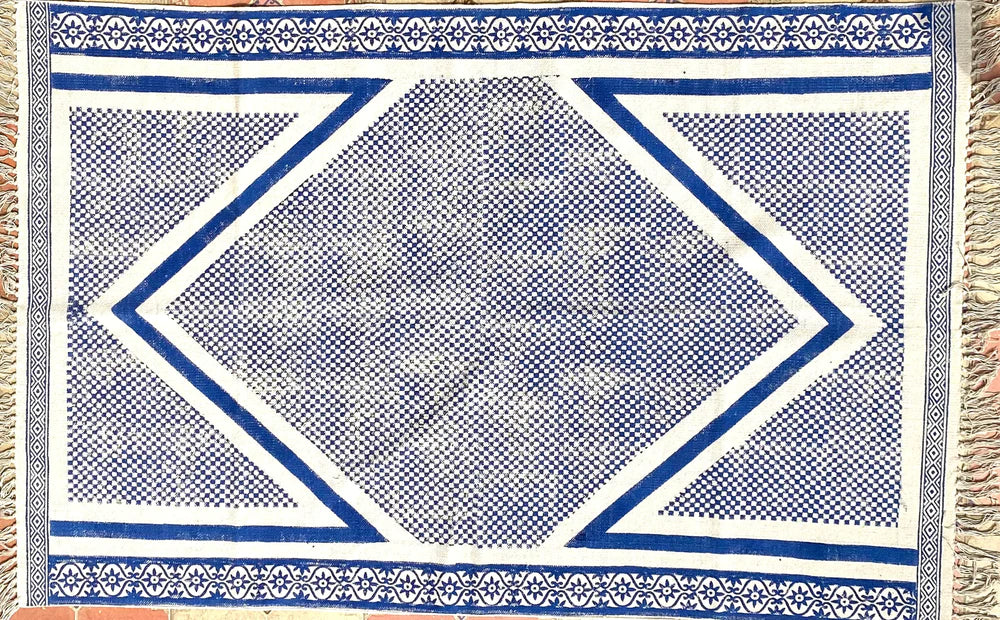Hand Block printed Cotton Rug -Blue