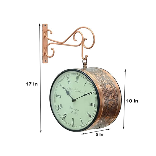 Railway Clock 2 Sided Iron Metal Carving Stylish Unique Wall Clock 8 Inch Diameter