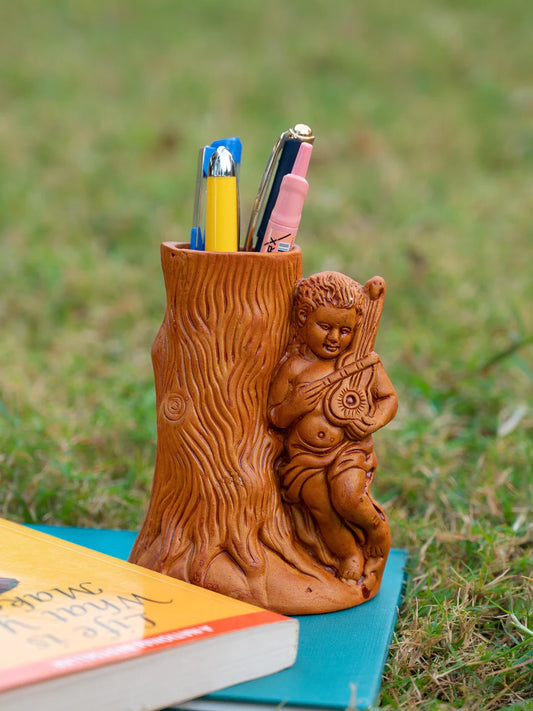 Terrakotta-Stiftständer in Baumform aus Holz