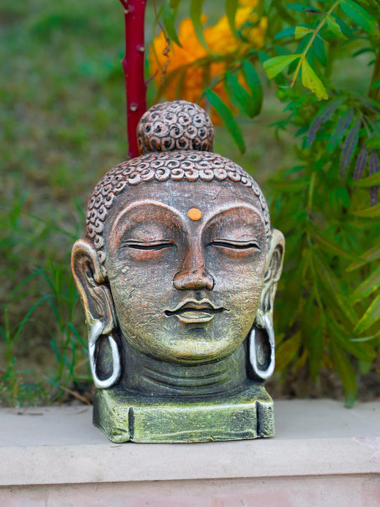 Dekoratives Prunkstück mit Lord-Buddha-Kopf aus Terrakotta