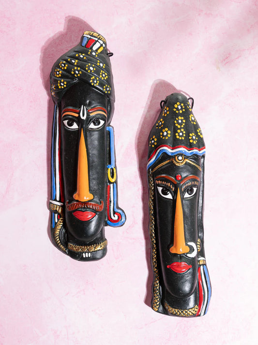 Terrakotta-Wandbehang mit Tribal-Paar-Gesichtsmaske