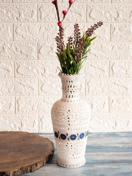 White marble flower vase Net Hand Carved