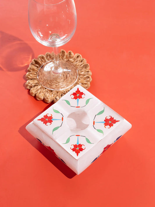 White marble Ashtray with flower