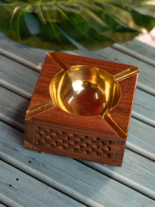 Square wooden Ashtray with Brass top