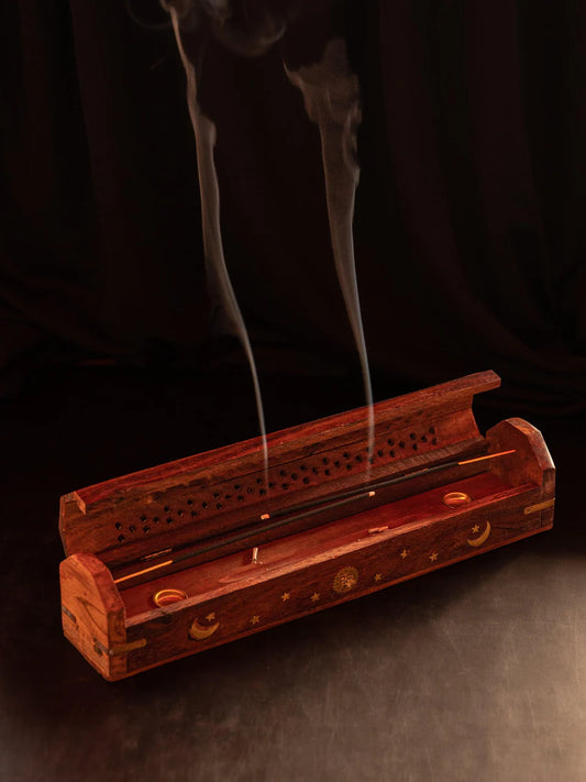 Wood and Brass Agarbatti / Incense Stick Box