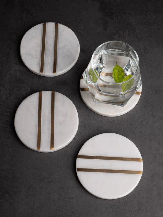 Marble coaster set with brass inlay
