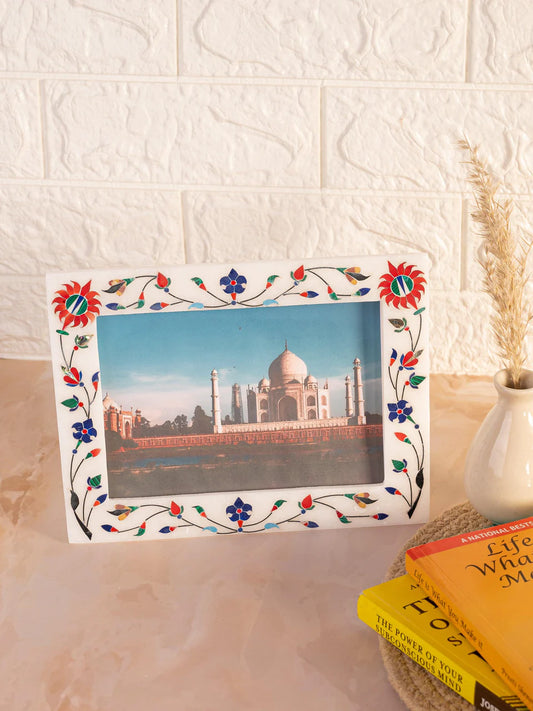 White marble picture frame with inlay work - Landscape view