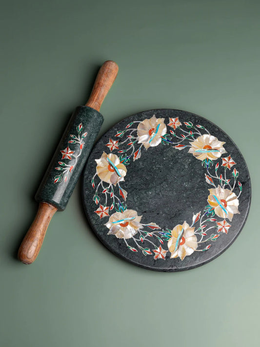 Green marble inlaid Rolling board and Pin set