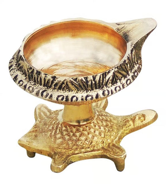 Brass  Oil Lamp  On Tortoise