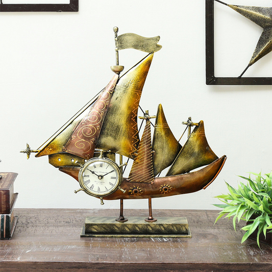 Iron Decorative Ship Miniature Analog Table Clock