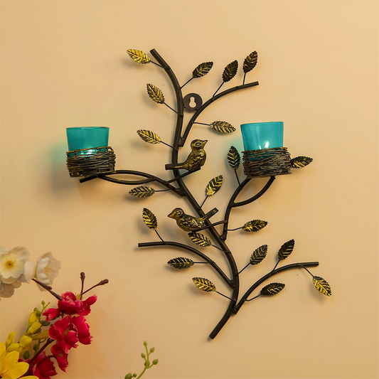 Black Iron Metal 2 Birds Wall Candle Holder Set Of 2